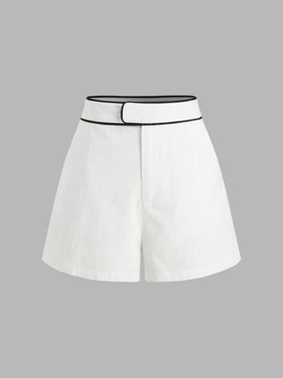 Mid Waist Solid Contrasting Binding Shorts