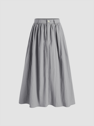 Middle Waist Ruffle Button Zip Maxi Skirt