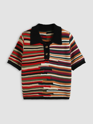 Polo Striped Knitted Short Sleeve Top Curve & Plus