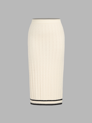 Middle Waist Contrast Binding Knitted Slit Maxi Skirt Curve & Plus