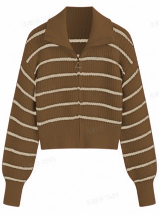 Knit Polo Zipper Pocket Cardigan