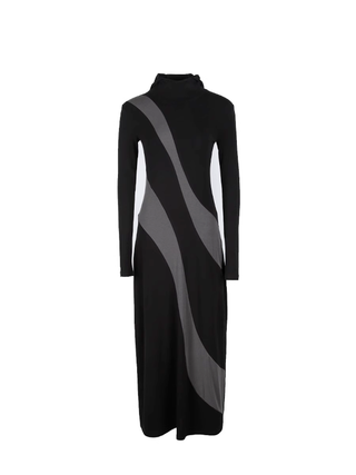 Knit High Neck Abstract Stripe Maxi Dress