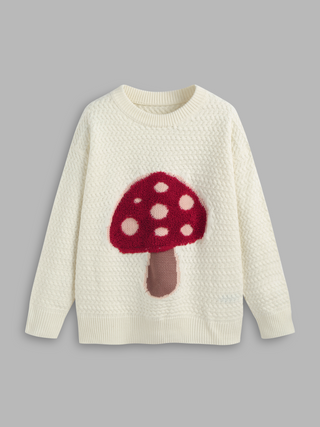 Round Neckline Mushroom Knitted Long Sleeve Top
