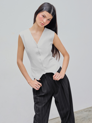 Pocket Button Sleeveless Blazer Vest