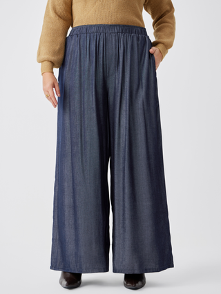 Mid Waist Pleated Solid Wide Leg Trousers Curve & Plus