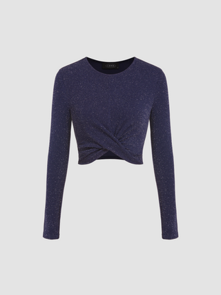 Metallic Round Neck Star Twist Long Sleeve Tee
