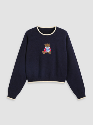 Round Neckline Knitted Long Sleeve Graphic Bear Sweater Curve & Plus