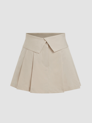 Middle Waist Fold Pleated Pocket Mini Skirt