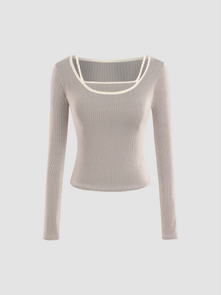 Round Neck Contrasting Binding Long Sleeve Tee