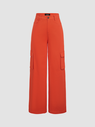 Mid Waist Wide Leg Button Cargo Jeans