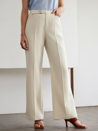 Mid Waist Belted Pocket Trousers