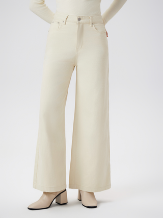 Mid Waist Solid Button Wide Leg Jeans