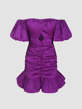 Off-shoulder Ruched Cut Out Zip Mini Dress