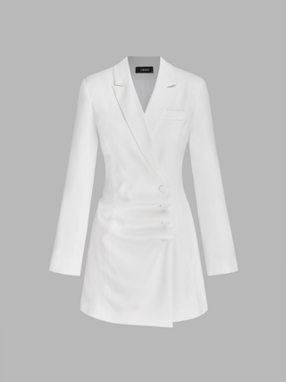 Notched Collar Solid Button Blazer Mini Dress