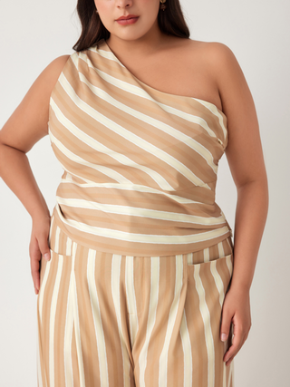 One Shoulder Asymmetrical Striped Top Curve & Plus