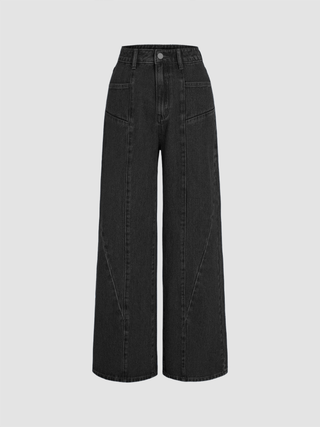 Petite Mid Waist Pocket Wide Leg Jeans