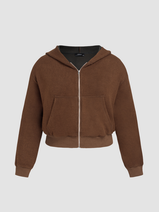 Knit Fabric Solid Zipper Hoodie Curve & Plus