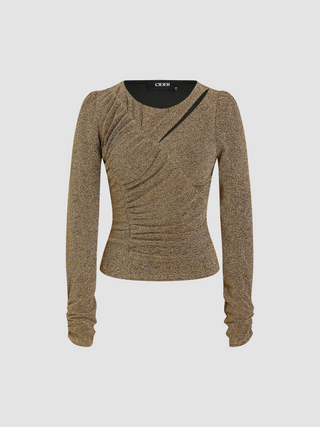 Knit Glitter Ruched Long Sleeve Top