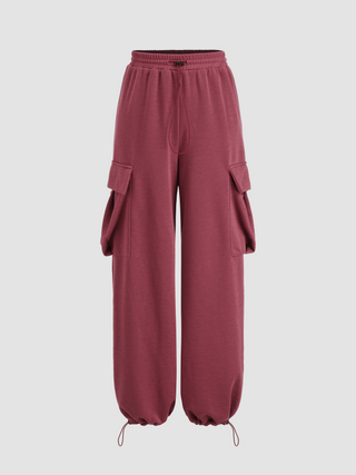 Middle Waist Solid Pocket Cargo Pants