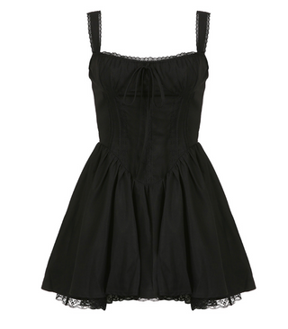 Lace Corset Ruffle Solid Mini Dress