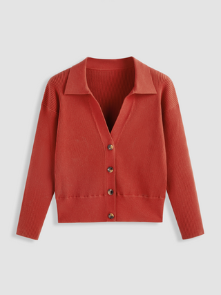 Knit Fabric Collar Solid Button Cardigan Curve & Plus