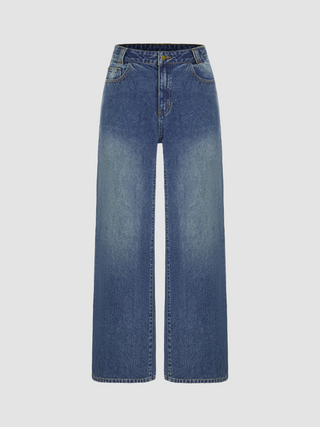 Mid Rise Solid Pocket Straight Leg Jeans