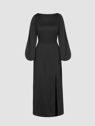 Round Neck Long Sleeve Backless Split Midi Dress