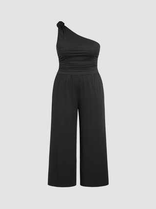 Jersey Asymmetrical Neck Rosette Jumpsuit Curve & Plus