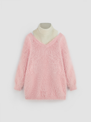 Mohair-blend Off-shoulder Turtleneck Knitted Top