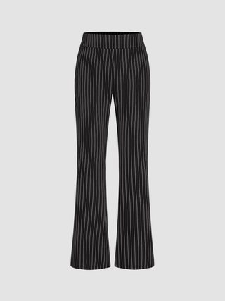 Pinstripe Zipper Split Flared Trousers