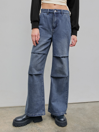 Middle Waist Solid Drawstring Wide Leg Jeans