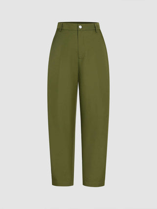 Middle Waist Solid Button Jogger Trousers