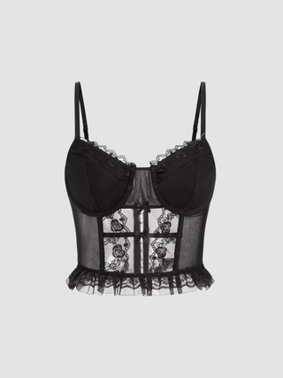 Mesh Sweetheart Floral Lace Corset Crop Top