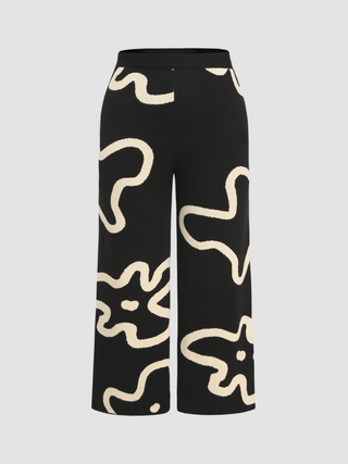 Knit Mid Waist Floral Trousers Curve & Plus