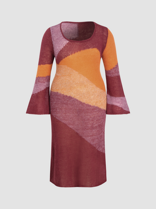 Knit Round Neckline Patchy Maxi Dress Curve & Plus