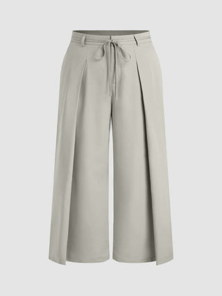 Mid Waist Tied Pleated Wide Leg Trousers Curve & Plus