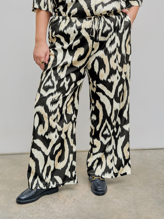 Mid Waist Animal Drawstring Wide Leg Trousers Curve & Plus