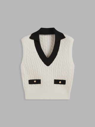 Knit V-neck Contrasting Binding Vest Curve & Plus