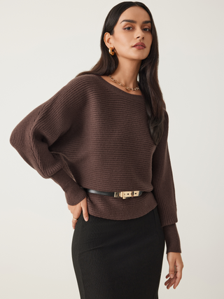 Round Neck Knitted Lantern Sleeve Top