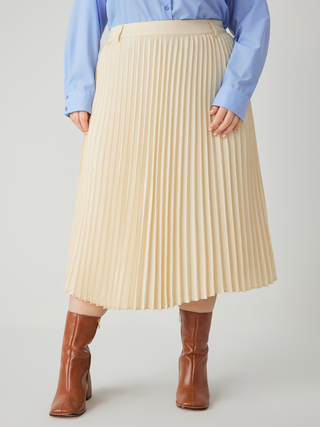 Mid Waist Solid Pleated Maxi Skirt Curve & Plus