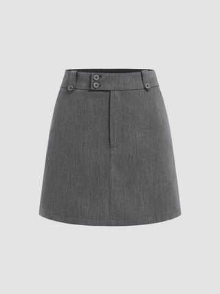 Middle Waist Solid Button Mini Skirt
