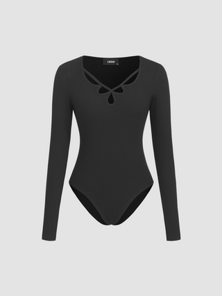 Ribbed Knitted Long Sleeve Bodysuit