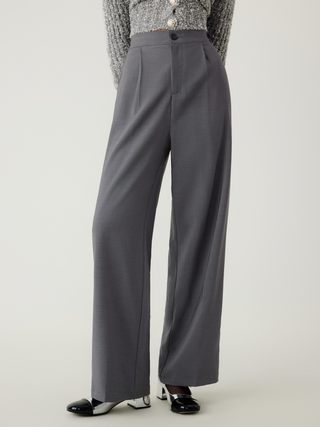 Middle Waist Solid Pleated Straight Leg Pants