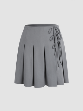 Mid Waist Solid Bowknot Pleated Mini Skirt Curve & Plus