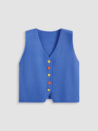 Jacquard V-neck Solid Button Vest Curve & Plus