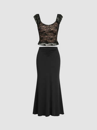 Lace U Neck Crop Top & Mermaid Maxi Skirt