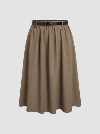 Mid Waist Solid Belted Maxi Skirt Curve & Plus