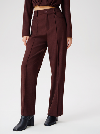 Mid Waist Solid Straight Leg Trousers