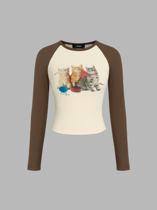 Rib Raglan Cat Long Sleeve Tee