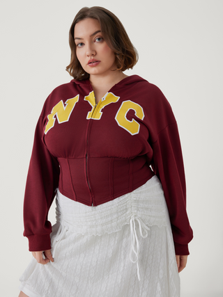 NYC Long Sleeve Zipper Corset Hoodie Curve & Plus
